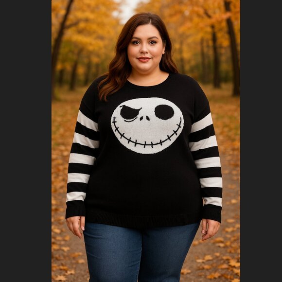 Disney Sweaters - Torrid Nightmare Before Christmas Jack Top 2X 18 20 Disney Striped Crew Neck NWT